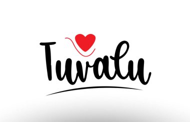 Tuvalu ülke metni bir logo simgesi veya tipografi tasarımı için uygun kırmızı aşk kalbine sahip