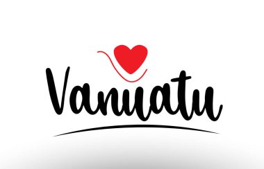 Bir logo simgesi veya tipografi tasarımı için uygun kırmızı aşk kalbine sahip Vanuatu ülke metni