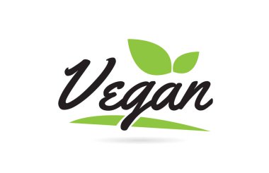 Yapraklı yeşil renkli tipografi tasarımı için vegan el yazısı yazı metni bir logo veya simge için kullanılabilir