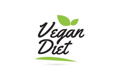 Yapraklı siyah renkli tipografi tasarımı için Vegan Diyet el yazısı yazı metni bir logo veya simge için kullanılabilir