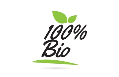 Yapraklı siyah renkli tipografi tasarımı için% 100 Biyolojik el yazısı yazı metni bir logo veya simge için kullanılabilir