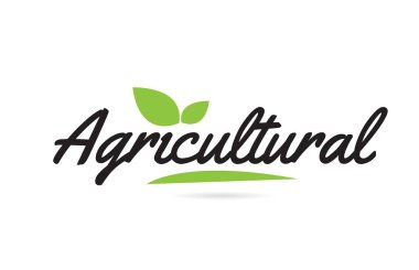 Yapraklı siyah renkli tipografi tasarımı için tarımsal el yazısı metni bir logo veya simge için kullanılabilir