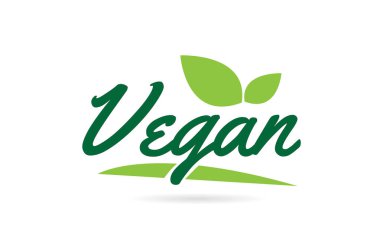 Yapraklı yeşil renkli tipografi tasarımı için vegan el yazısı yazı metni bir logo veya simge için kullanılabilir