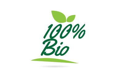 Yapraklı yeşil renkli tipografi tasarımı için% 100 Biyolojik el yazısı yazı metni bir logo veya simge için kullanılabilir