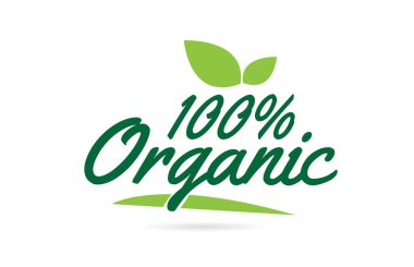 Yapraklı yeşil renkli tipografi tasarımı için% 100 Organik el yazısı metin bir logo veya simge için kullanılabilir