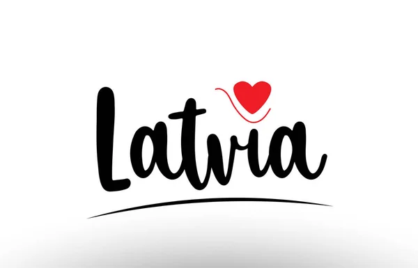 Текст Латвийской Страны Красным Сердцем Любви Подходит Логотипа Иконки Типографского — стоковый вектор