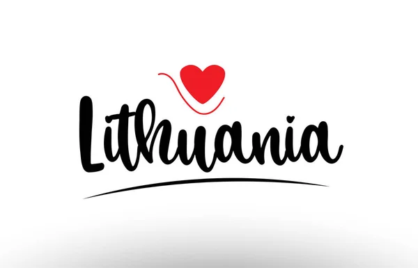 Lituania Testo Paese Con Cuore Amore Rosso Adatto Icona Logo — Vettoriale Stock