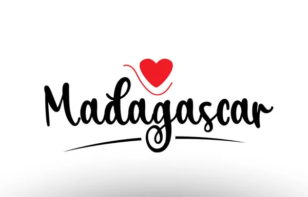 Madagascar Testo Paese Con Cuore Amore Rosso Adatto Icona Logo — Vettoriale Stock
