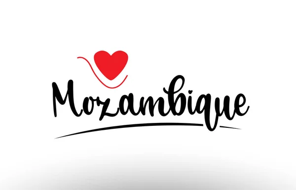 Mozambico Testo Paese Con Cuore Rosso Amore Adatto Icona Logo — Vettoriale Stock