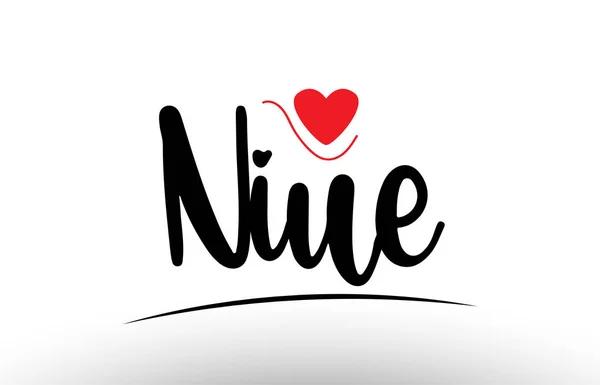 อความประเทศ Niue วยห วใจร แดงท เหมาะส าหร บการออกแบบโลโก อการพ — ภาพเวกเตอร์สต็อก