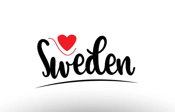 Suède Texte Pays Avec Coeur Amour Rouge Adapté Pour Une — Image vectorielle