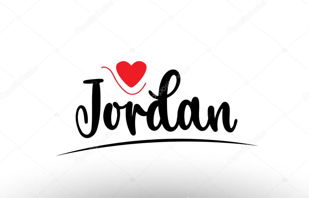 Jordan country text with red love heart suitable for a logo icon or typography design