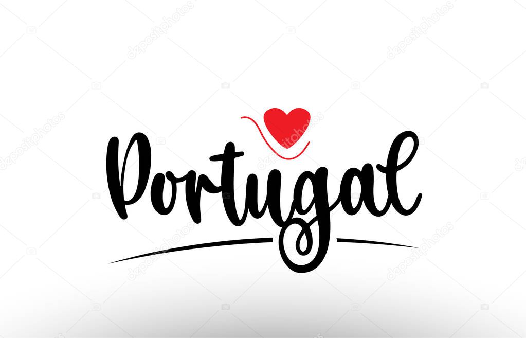 Portugal country text with red love heart suitable for a logo icon or typography design