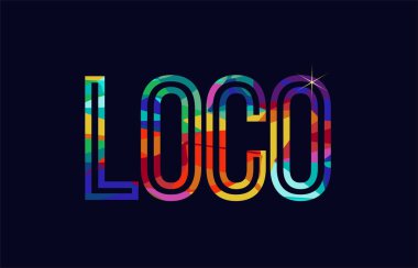 Logo veya metin için uygun gökkuşağı renklerinde loco kelime tipografi tasarımı