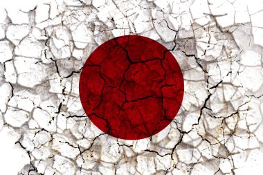 Japonya ülke bayrağı sembolü kırık bir grungy duvara boyalı. Kuraklık, sıkıntı, hiçbir yağmur veya ekonomik crysis kavramı