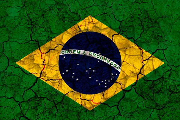 Brezilya Ülke Bayrağı Sembolü Kırık Bir Grungy Duvara Boyalı Kuraklık — Stok fotoğraf