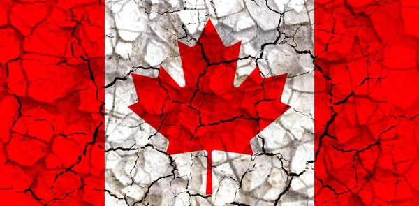 canada country flag symbol painted on a cracked grungy wall. Concept of drought, hardship, no rain or economic crysis