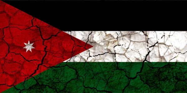 约旦国旗符号画在一个破碎的粗糙的墙上 无雨或经济危机的概念 — 图库照片