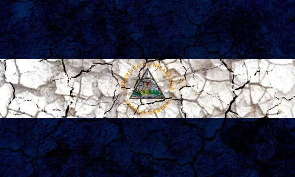 Nicaragua Country Flag Symbol Painted Cracked Grungy Wall Concept Drought — Stock Photo, Image