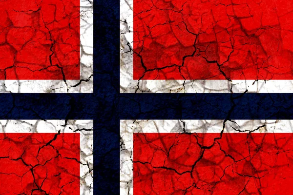 norway country flag symbol painted on a cracked grungy wall. Concept of drought, hardship, no rain or economic crisis