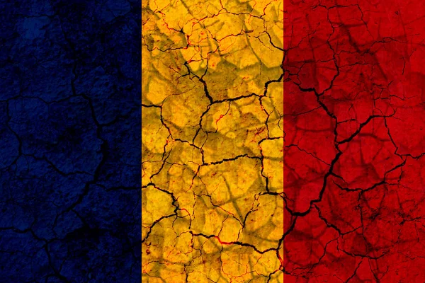 Symbol Vlajky Země Rumunsko Namalované Popraskané Zdi Výstřední Pojmu Sucho — Stock fotografie