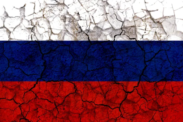 Символ Российского Флага Нарисованный Треснувшей Грандиозной Стене Понятие Засухи Лишений — стоковое фото
