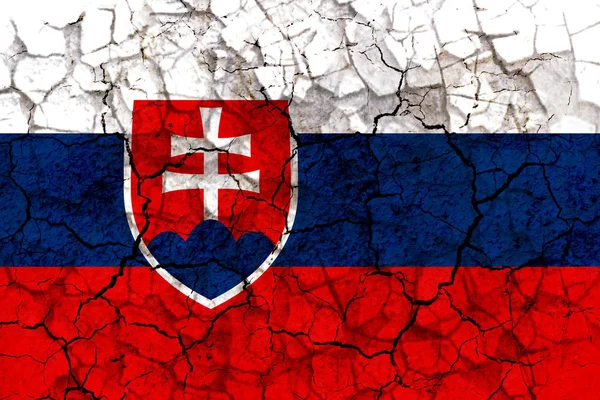 Slovakia Country Flag Symbol Painted Cracked Grungy Wall Concept Drought — Stock Photo, Image