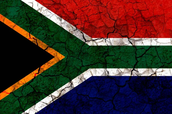 south africa country flag symbol painted on a cracked grungy wall. Concept of drought, hardship, no rain or economic crisis