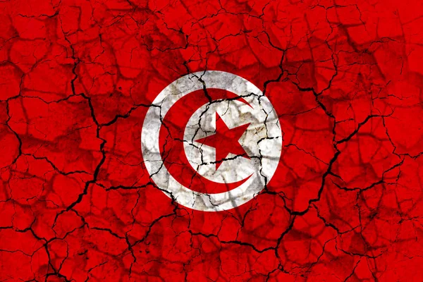 Tunus Ülke Bayrağı Sembolü Kırık Bir Grungy Duvara Boyalı Kuraklık — Stok fotoğraf