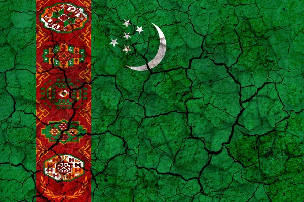 Symbol Vlajky Země Turkmenistán Namalované Popraskané Zdi Výstřední Pojmu Sucho — Stock fotografie