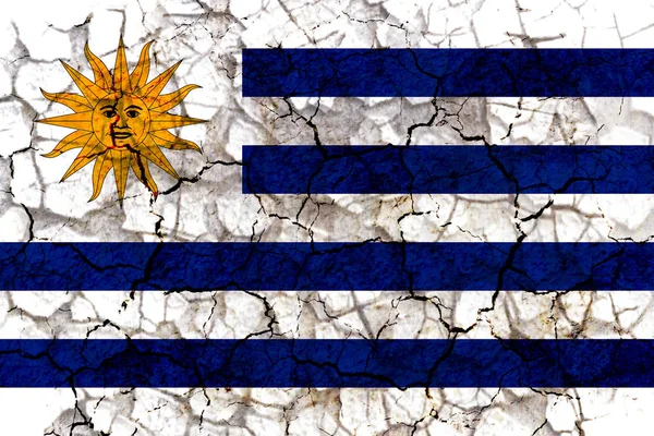 Σύμβολο Σημαία Χώρας Ουρουγουάη Ζωγραφισμένα Ένα Ραγισμένο Grungy Τοίχο Έννοια — Φωτογραφία Αρχείου
