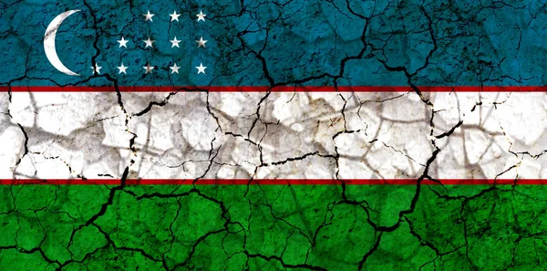 Üzbegisztán Ország Zászló Szimbólum Repedt Szutykos Falra Festett Szárazság Nehézségeket — Stock Fotó