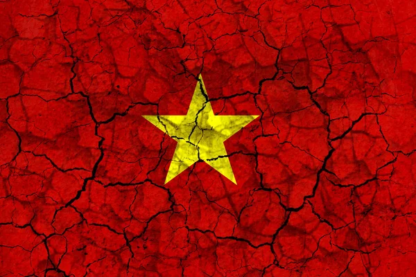 Vietnam Símbolo Bandera Del País Pintado Una Pared Gruesa Agrietada — Foto de Stock
