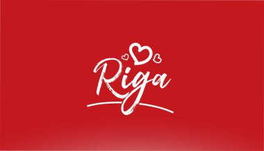 riga beyaz şehir el yazısı yazı kırmızı arkaplan üzerinde logo veya tipografi tasarımı için kalp