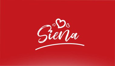 Logo ya da tipografi tasarımı için kırmızı zemin üzerinde kalbi olan siena beyaz şehir el yazısı metin