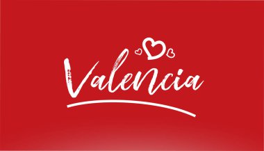 Valencia beyaz şehir el yazısı yazı kırmızı zemin üzerinde logo veya tipografi tasarımı için