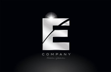gümüş harf e metal alfabe logo simgesi tasarımı bir şirket veya işletme için uygun siyah arkaplan üzerinde gri renk