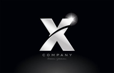 metal alfabe logo simge tasarım siyah arka planda bir şirket ya da iş için uygun gri renkle x gümüş harf