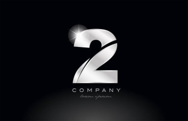 bir şirket veya iş için uygun siyah arkaplan üzerinde gri renk ile gümüş metal 2 numara logo tasarımı