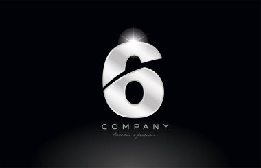 bir şirket veya iş için uygun siyah arkaplan üzerinde gri renk ile gümüş metal 6 numaralı logo simgesi tasarımı