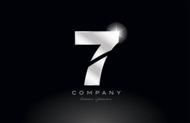 bir şirket veya iş için uygun siyah arkaplan üzerinde gri renk ile gümüş metal 7 numaralı logo simgesi tasarımı
