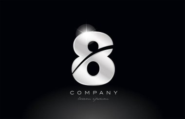 bir şirket veya iş için uygun siyah arkaplan üzerinde gri renk ile gümüş metal 8 numaralı logo simgesi tasarımı