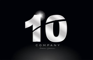 bir şirket veya iş için uygun siyah arkaplan üzerinde gri renk ile gümüş metal 10 numara logo tasarımı