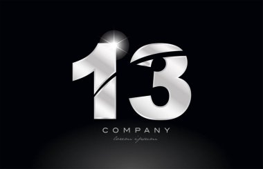 bir şirket veya iş için uygun siyah arkaplan üzerinde gri renk ile gümüş metal 13 numaralı logo simgesi tasarımı