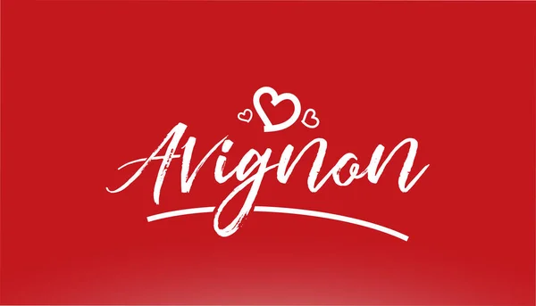 Avignon Beyaz Şehir Yazısı Yazı Kırmızı Arkaplan Üzerinde Kalp Logo — Stok Vektör