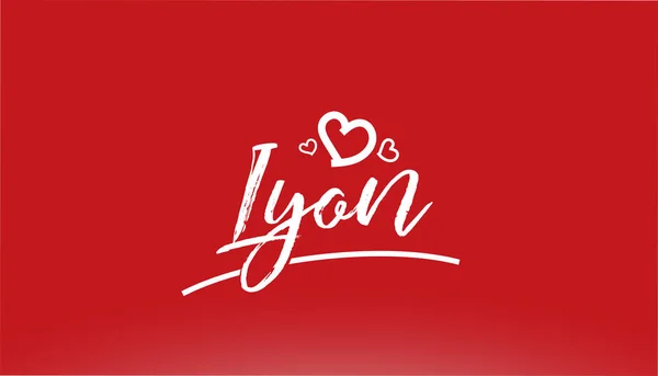 Logo Tipografi Tasarımı Için Kırmızı Zemin Üzerinde Kalbi Olan Lyon — Stok Vektör