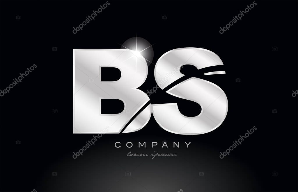 Silver letter bs b s metal combination alphabet logo icon design with grey color on black background suitable for a company or business