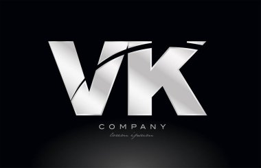 gümüş harf vk v k metal kombinasyon alfabe logo simgesi tasarımı siyah arkaplan üzerinde gri renk bir şirket veya iş için uygundur