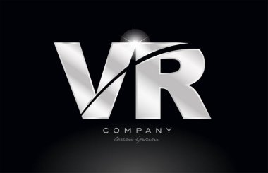 gümüş harf vr r metal kombinasyon alfabe logo simgesi tasarımı siyah arkaplan üzerinde gri renk bir şirket veya iş için uygundur