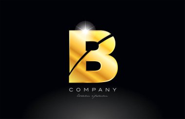 B harfi altın alfabe logo simgesi tasarımı. Metal arkaplanda bir şirket veya işletme için uygun bir görünüm var.